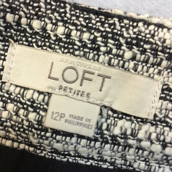 Ann Taylor LOFT Mini Pencil Skirt 12P Womans Petite Black White Tweed Zip Pocket - Picture 3 of 12